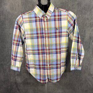 Polo Ralph Lauren Boys Size M 10-12 Long Sleeve Madras Plaid Button Front Shirt